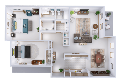Floor plan for 2 beds, 1.5 baths, 1182 sqft